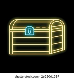 Glowing neon line treasure chest icon isolated on black background. Vector illustration