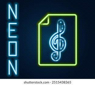 Icono de clave de agudos de línea de neón brillante aislado sobre fondo negro. Concepto de contorno colorido. Vector