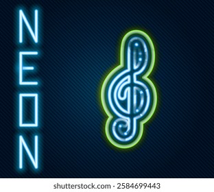 Glowing neon line Treble clef icon isolated on black background. Colorful outline concept. Vector