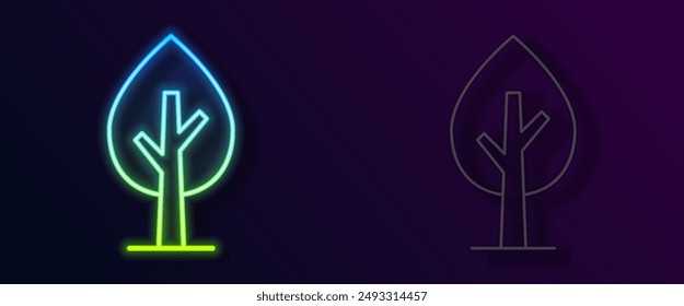 Glowing neon line Tree icon isolated on black background. Forest symbol.  Vector