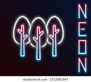 Icono de árbol de línea de neón brillante aislado sobre fondo negro. Símbolo del bosque. Concepto de contorno colorido. Vector