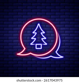 Glowing neon line Tree icon isolated on brick wall background. Forest symbol. Colorful outline concept. Vector