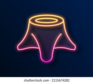 Glowing neon line Tree stump icon isolated on black background.  Vector