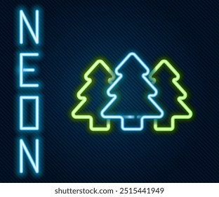 Glowing neon line Trees icon isolated on black background. Forest symbol. Colorful outline concept. Vector