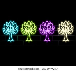 Glowing neon line Trees icon isolated on black background. Forest symbol. Colorful contour concept. Vector.