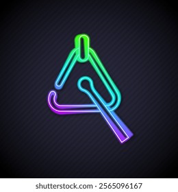 Glowing neon line Triangle musical instrument icon isolated on black background.  Vector