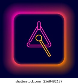 Glowing neon line Triangle musical instrument icon isolated on black background. Colorful outline concept. Vector