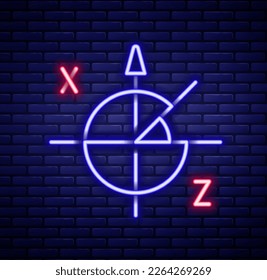 Línea de neón brillante Icono de círculo trigonométrico aislado en el fondo de la pared de ladrillo. Concepto de esquema colorido. Vector