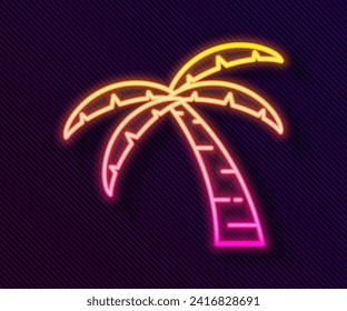 Glowing neon line Tropical palm tree icon isolated on black background. Coconut palm tree.  Vector