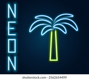 Glowing neon line Tropical palm tree icon isolated on black background. Coconut palm tree. Colorful outline concept. Vector