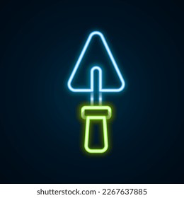 Glowing neon line Trowel icon isolated on black background. Colorful outline concept. Vector