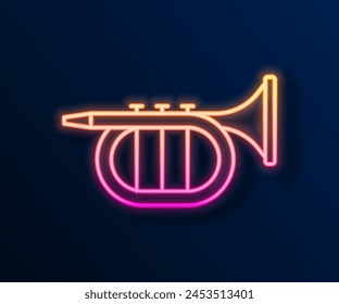 Glowing neon line Trumpet icon isolated on black background. Musical instrument.  Vector