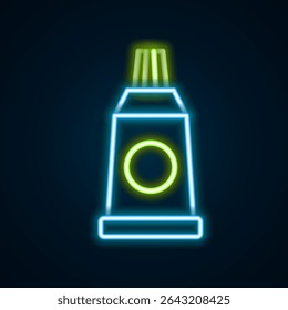Glowing neon line Tube with paint palette icon isolated on black background. Colorful outline concept. Vector