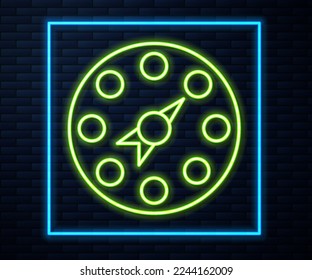 Glowing neon line Twister classic party game icon isolated on brick wall background.  Vector