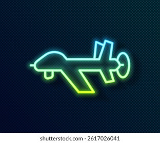 Glowing neon line UAV Drone icon isolated on black background. Military Unmanned aircraft spy.  Vector