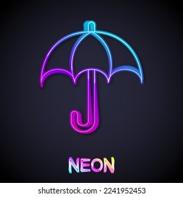 Glowing neon line Umbrella icon isolated on black background. Insurance concept. Waterproof icon. Protection, safety, security concept.  Vector