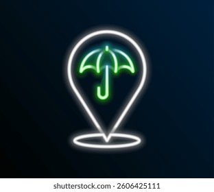 Glowing neon line Umbrella icon isolated on black background. Insurance concept. Waterproof icon. Protection, safety, security concept. Colorful outline concept. Vector