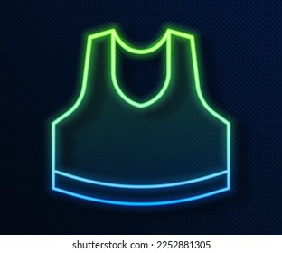 Glowing neon line Undershirt icon isolated on blue background.  Vector