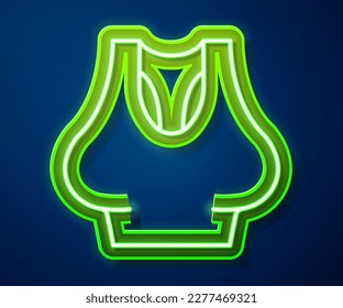 Glowing neon line Undershirt icon isolated on blue background.  Vector