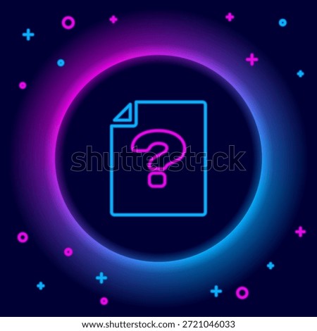 Glowing neon line Unknown document icon isolated on black background. File with Question mark. Hold report, service and global search sign. Colorful outline concept. Vector