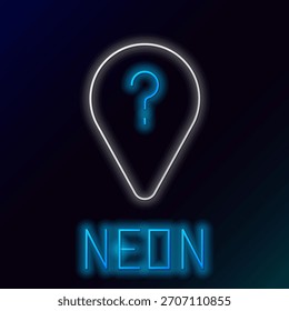 Glowing neon line Unknown route point icon isolated on black background. Navigation, pointer, location, map, gps, direction, search concept. Colorful outline concept. Vector