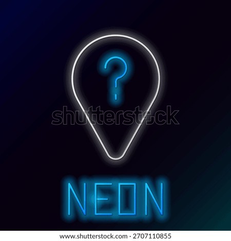 Glowing neon line Unknown route point icon isolated on black background. Navigation, pointer, location, map, gps, direction, search concept. Colorful outline concept. Vector