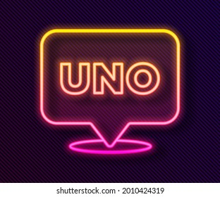 Glowing neon line Uno card game icon isolated on black background.  Vector