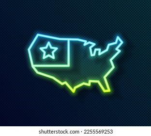 Glowing neon line USA map icon isolated on black background. Map of the United States of America.  Vector