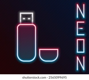 Glowing neon line USB flash drive icon isolated on black background. Colorful outline concept. Vector Illustration