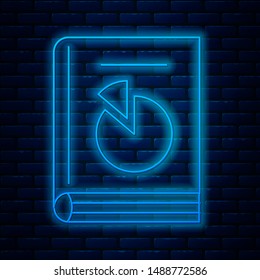 Glowing neon line User manual icon isolated on brick wall background. User guide book. Instruction sign. Read before use.  Vector Illustration