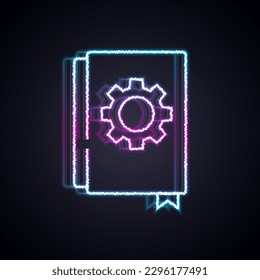 Glowing neon line User manual icon isolated on black background. User guide book. Instruction sign. Read before use.  Vector