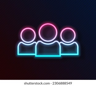 Glowing neon line Users group icon isolated on black background. Group of people icon. Business avatar symbol - users profile icon.  Vector