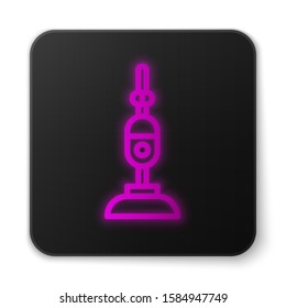 Glowing neon line Vacuum cleaner icon isolated on white background. Black square button. Vector Illustration