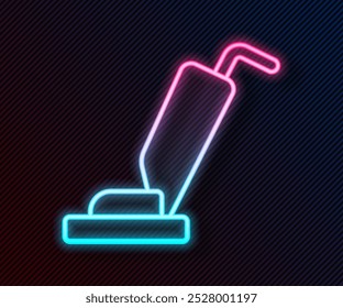 Glowing neon line Vacuum cleaner icon isolated on black background.  Vector