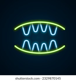 Glowing neon line Vampire teeth icon isolated on black background. Happy Halloween party. Colorful outline concept. Vector