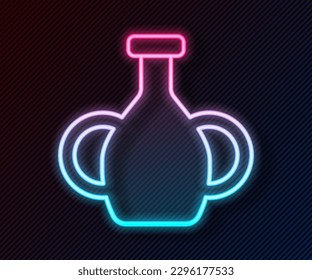 Glowing neon line Vase icon isolated on black background.  Vector