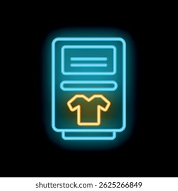 Glowing neon line vending machine of t shirt icon isolated on black background. 4k ultra hd video motion graphic animation