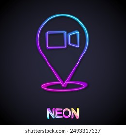 Glowing neon line Video chat conference icon isolated on black background. Online meeting work form home. Remote project management.  Vector