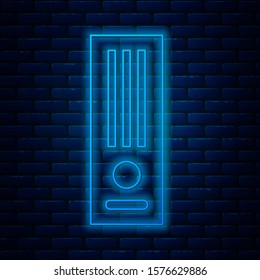 Glowing neon line Video game console icon isolated on brick wall background.  Vector Illustration
