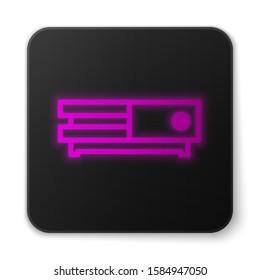 Glowing neon line Video game console icon isolated on white background. Black square button. Vector Illustration