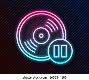 Glowing neon line Vinyl disk icon isolated on black background.  Vector Illustration
