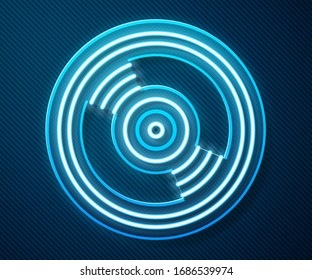 Glowing neon line Vinyl disk icon isolated on blue background.  Vector Illustration