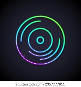 Glowing neon line Vinyl disk icon isolated on black background.  Vector