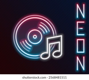 Glowing neon line Vinyl disk icon isolated on black background. Colorful outline concept. Vector Illustration