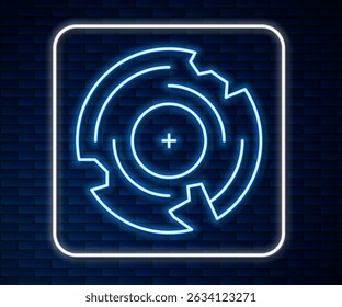 Glowing neon line Vinyl disk icon isolated on brick wall background.  Vector