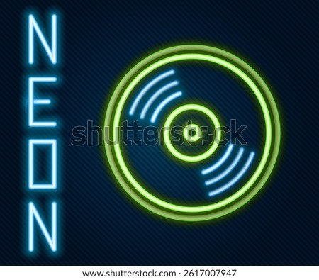 Glowing neon line Vinyl disk icon isolated on black background. Colorful outline concept. Vector