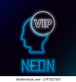 Glowing neon line Vip inside human head icon isolated on black background. Colorful outline concept. Vector
