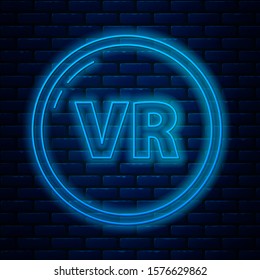 Glowing neon line Virtual reality icon isolated on brick wall background.  Vector Illustration