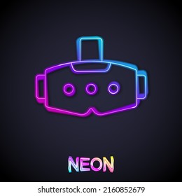 Glowing neon line Virtual reality glasses icon isolated on black background. Stereoscopic 3d vr mask. Optical head mounted display.  Vector