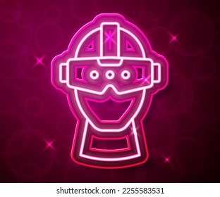 Glowing neon line Virtual reality glasses icon isolated on red background. Stereoscopic 3d vr mask. Optical head mounted display.  Vector